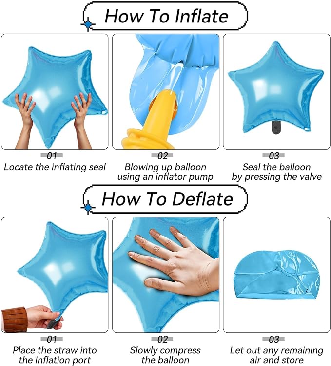 Blue Silver Star Balloons, 22/18/10 Inch Foil Balloons, Four-Pointed Balloon - Image 3