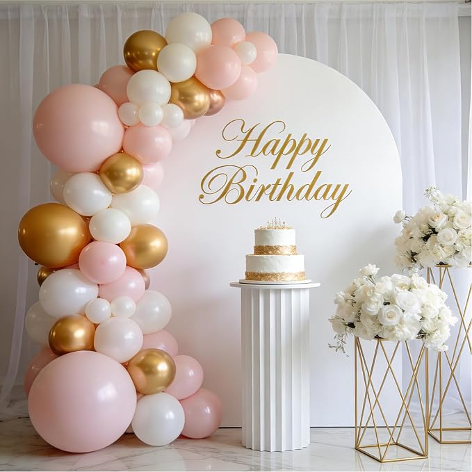 Double Stuffed Pearl Pink White Gold Balloon Arch Kit 119 Pcs | Sweet 16 - Image 2