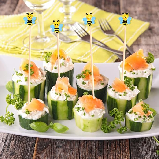 100Pcs Bee Cocktail Picks Cute Honeybee Theme Baby Shower Springtime Decor Long - Image 6