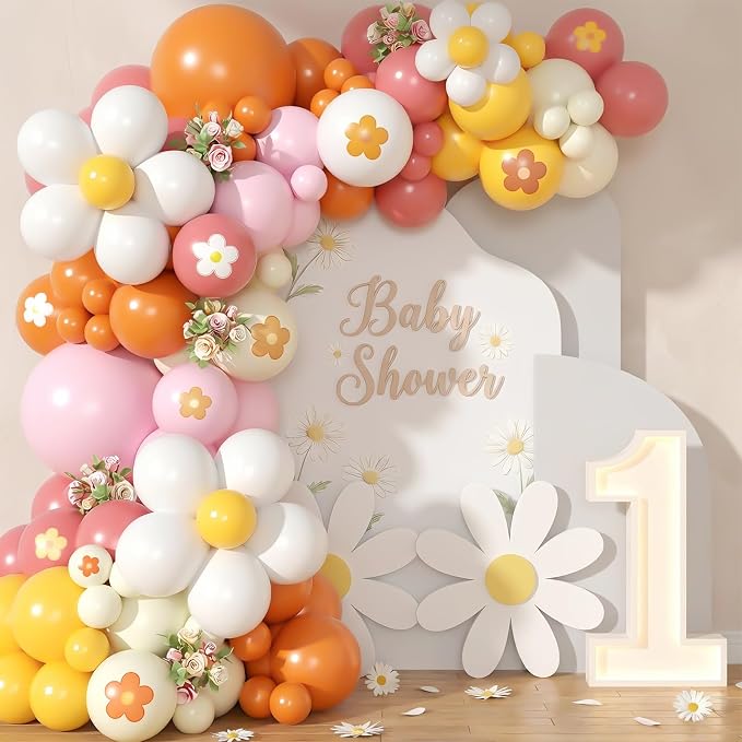 Daisy Balloon Garland Arch Kit, Retro Orange Yellow Pink Boho Balloon Arch Kit - Image 4