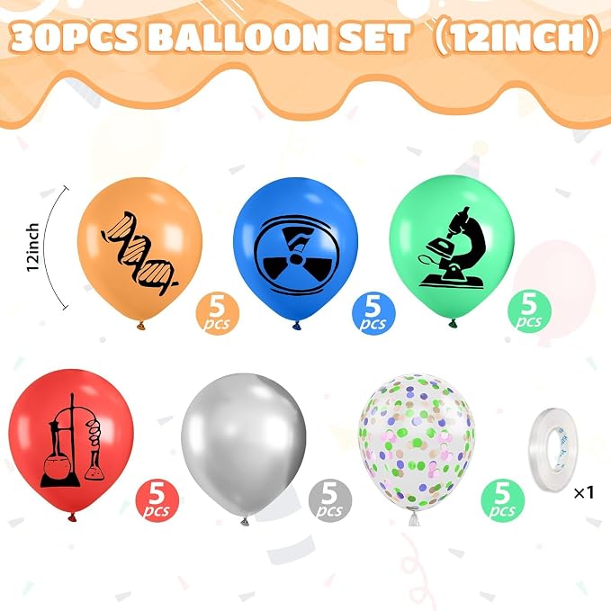 Science Party Balloons, 12 Inch Dark Light Blue Red Green Orange Metallic - Image 2