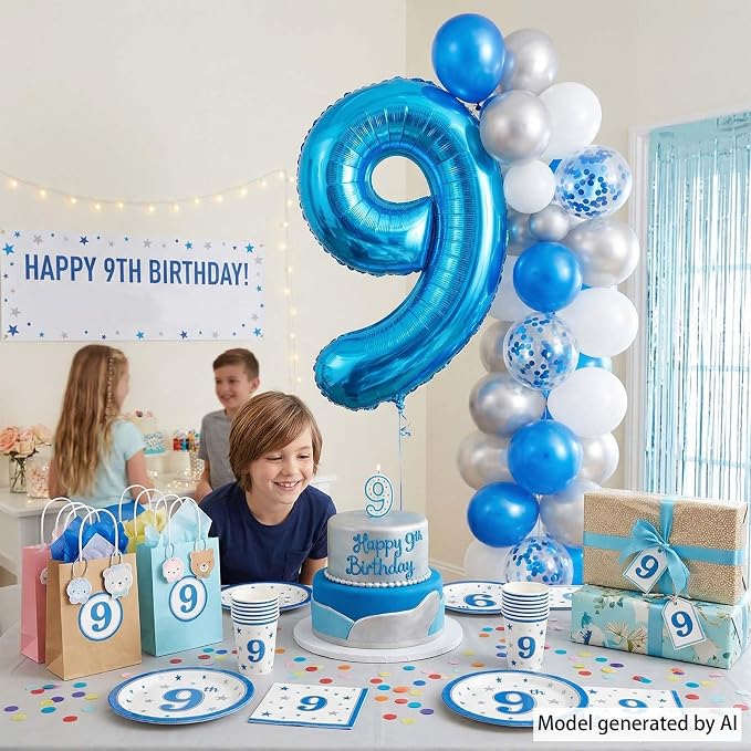 Light Blue Number 9 Balloon 40 Inch, Foil Numeral - Image 2