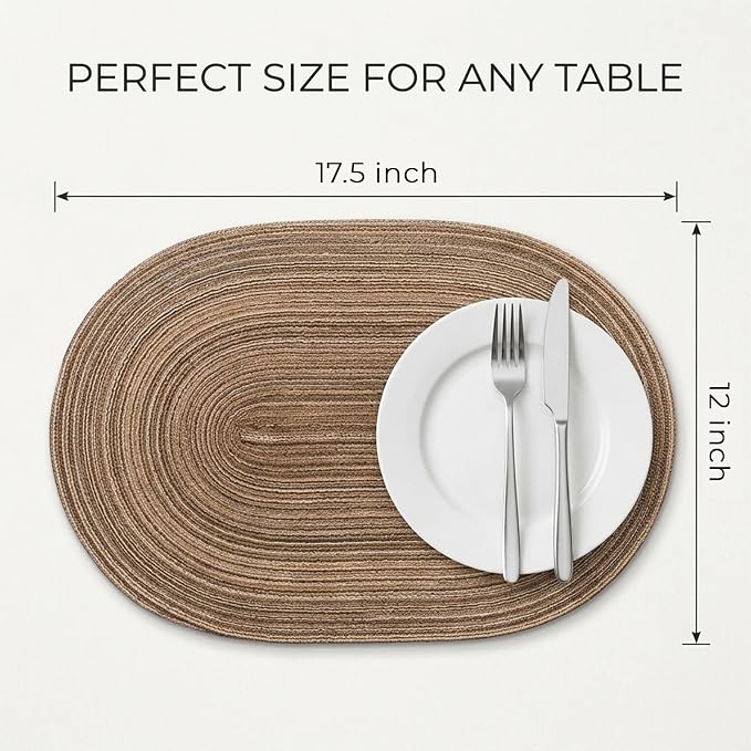 Placemats Set of 8, Woven Oval Braided Dining Table Mats | 12 x 17.5 Inch Size - Image 2
