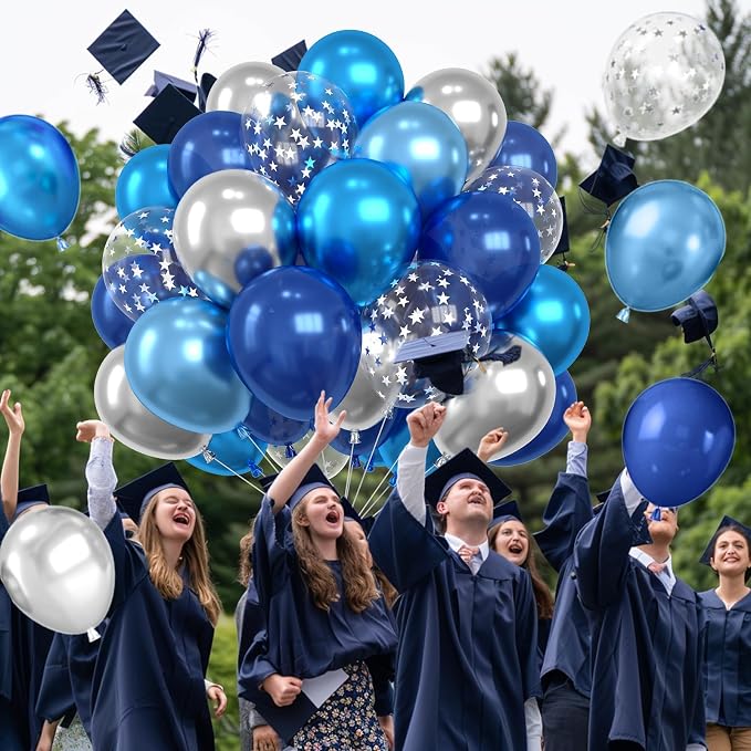 Blue Silver Balloons, 12 Inch Metallic Blue Pearl Blue Silver and Silver Star - Image 6