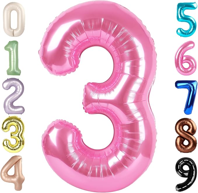 3 Balloon Numbers Birthday Decorations, 40In Pink Balloons by Mluchee