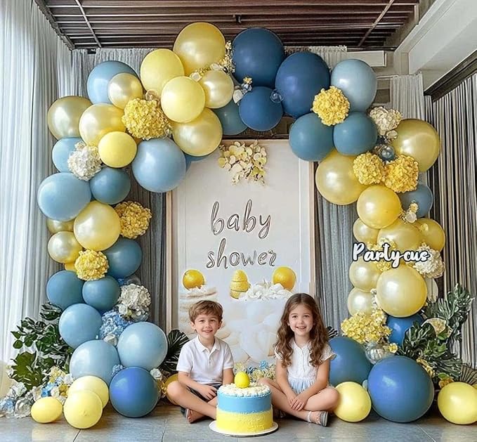 Dusty Blue Yellow Balloon Arch Kit Double Stuffed Dark Pastel Blue Light Yellow - Image 6