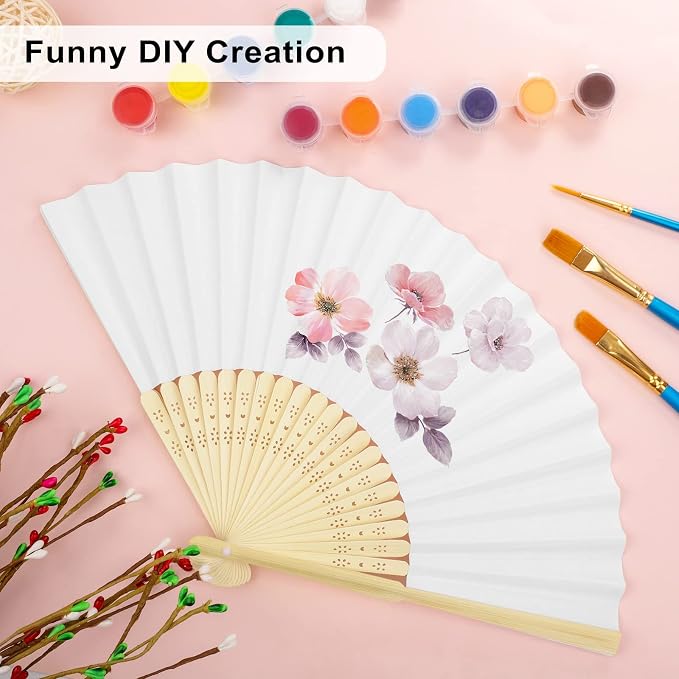 Aodaer 60 Pieces Paper Folding Fans Bamboo Handheld Fans Paper Folded Fans - Image 4