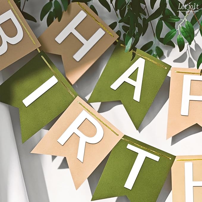 Letjolt Brown Green Happy Birthday Banner Tropical Theme 13pcs | Party Supplies - Image 5