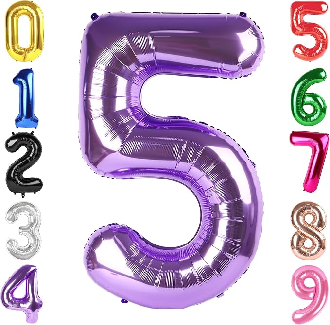 40 Inch Purple Number 5 Balloon Birthday Party Decorations by Hadoife