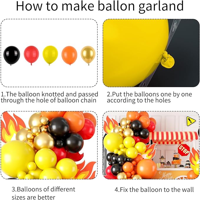 Red Yellow Black Balloon Arch, Fire Truck Balloon Garland - Image 3