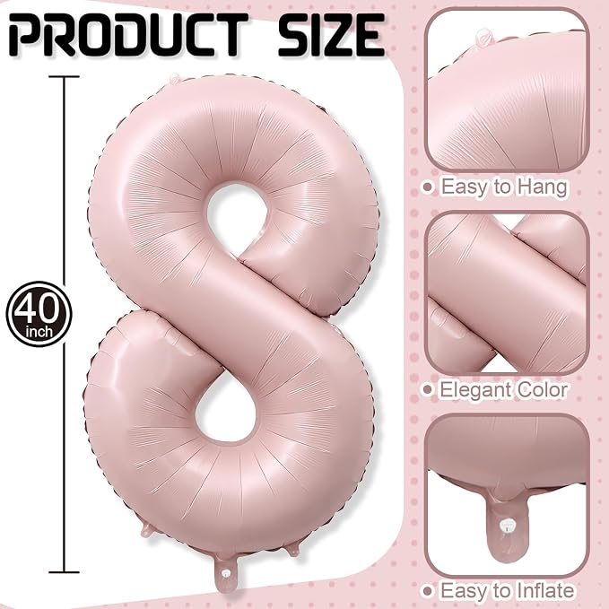 40'' 18 Balloon Number, Large Dusty Baby Light Pink Foil Number 18 Balloons - Image 2