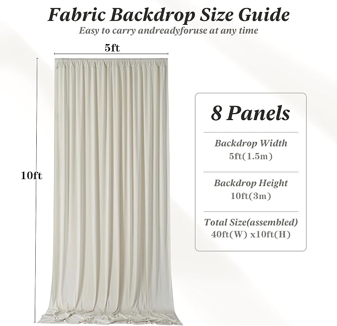 40 ft x 10 ft Wrinkle Free Beige Backdrop Curtain - Image 6