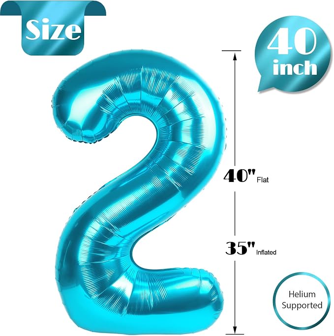 Light Blue Number 2 Balloon 40 Inch, 2nd Birthday Decorations Men Women | Foil - Image 5