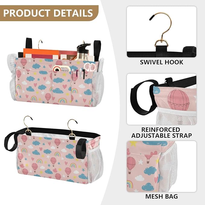 Hot Air Balloon Rainbow Pattern Bedside Caddy Storage Bag Bedside Organizer - Image 5