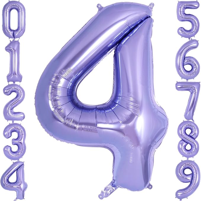 Purple Number 4 Balloon 40 Inch, Big Large Foil Helium Number Balloons by AIQINHU