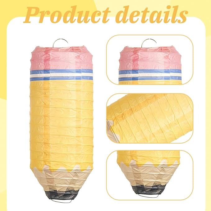 12 Pcs Yellow Pencil Hanging Paper Lanterns Back to School Classroom Decor | - Image 3