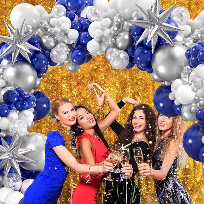 141pcs Royal Blue and Silver Balloons Garland Arch Kit Confetti Balloon | Blue - Image 4