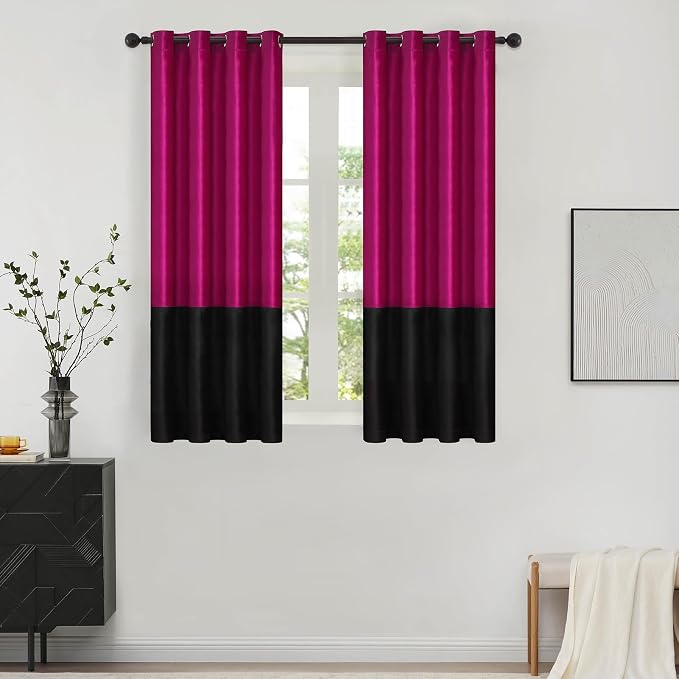 BULBUL Modern Hot Pink Black Velvet Curtains Luxury 63 inch by ModernShinyVelvetCurtains