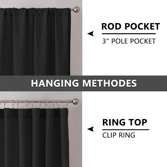 Tollpiz Linen Tier Curtains Rod Pocket Semi Sheer Short Kitchen Curtain Half - Image 5