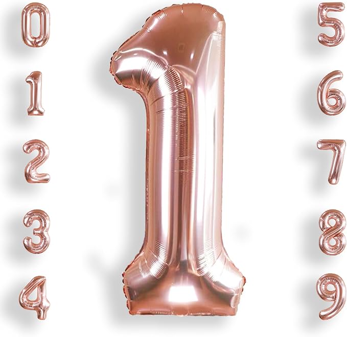 AULE 40 Inch Rose Gold 1 Balloon Number Foil 0-9 Birthday Big Numbers | by AULE
