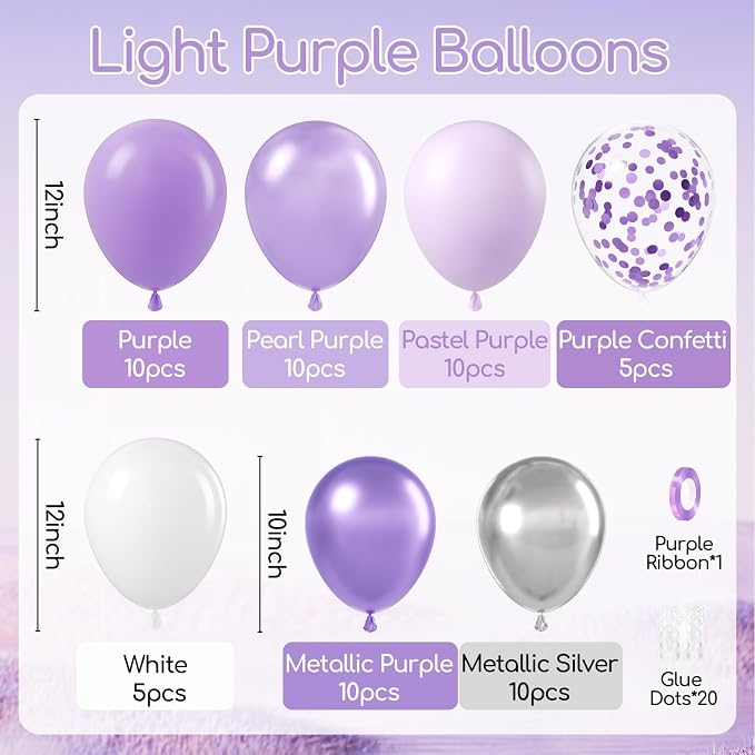 60pcs Purple and Silver Balloons 12inch - Image 2