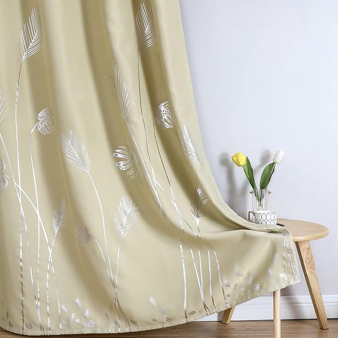 Beige and Silver Palm Tree Window Curtains - Image 7