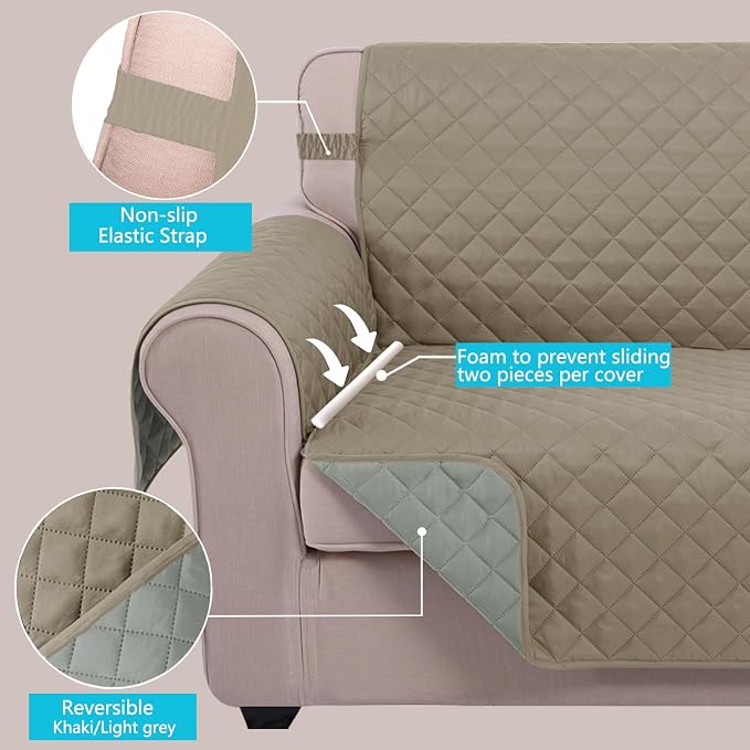 U-NICE HOME Large Sofa Cover Reversible Couch Cover, Khaki/Light Grey | - Image 4
