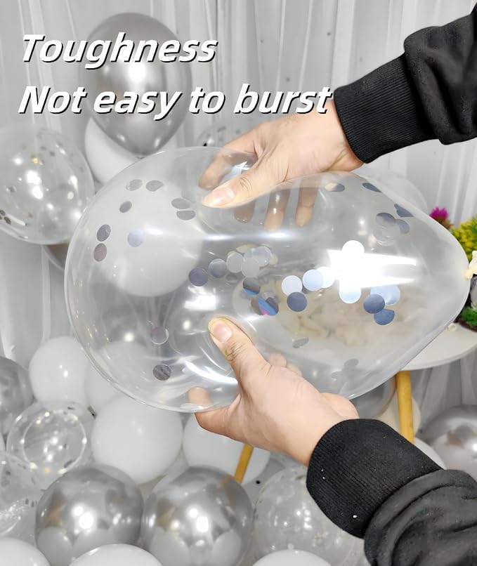 300 Pack White and Silver Balloons 12 Inch Silver Confetti Balloon - Image 3