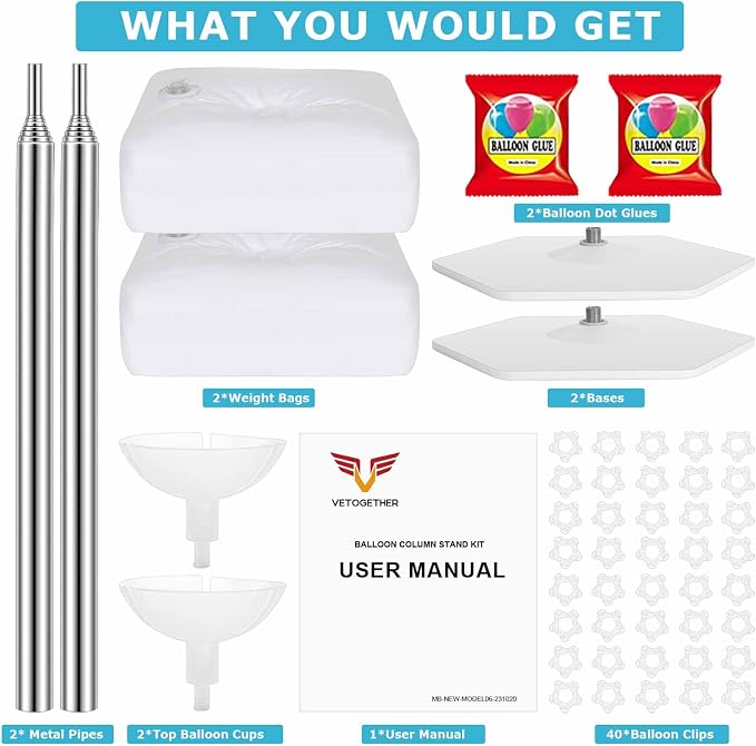 2 Set Balloon Column Stand Kit for Floor, VETOGETHER 2025 Updated Balloon Tower - Image 6