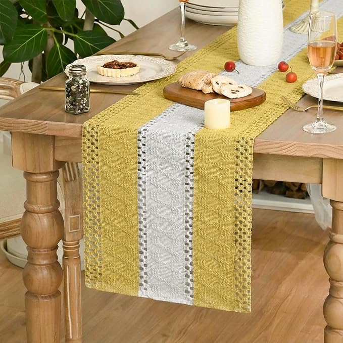 Artoid Mode Yellow Farmhouse Woven Table Runner 12x48 Inch | Holiday Rustic - Image 3