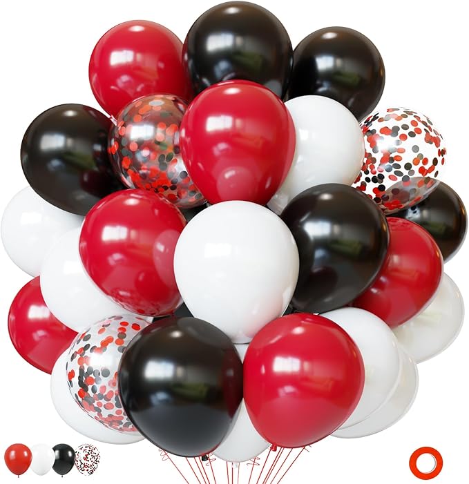 Red and Black Latex Balloons, 50 Pack 12 inch Black White Red Confetti Party by PATYDECRO