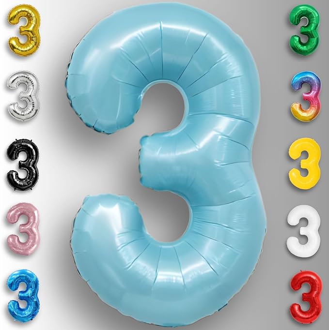 Candy Blue Number Balloon 3 Mylar Foil Balloons 32 inch - Image 6