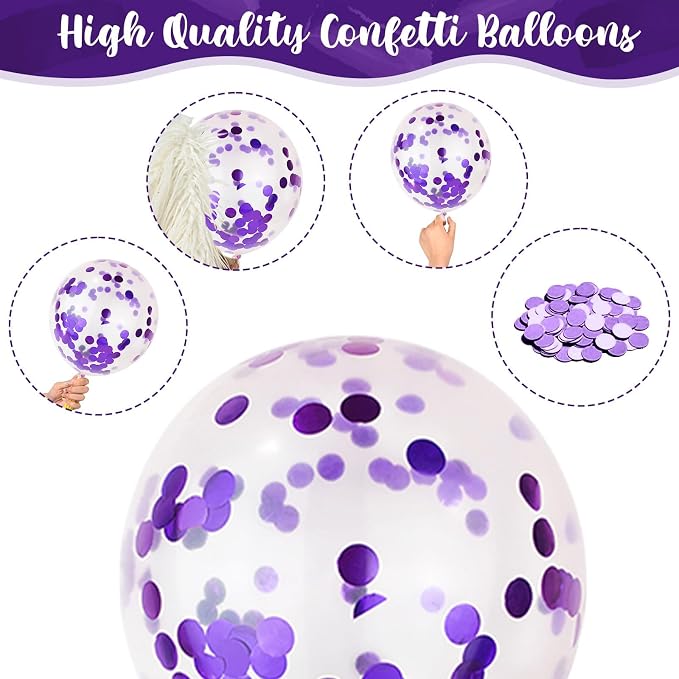 Pastel Pink and Purple Balloons, 12 Inch Metallic Purple Lilac Pink Confetti - Image 3