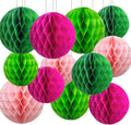 Hot Pink and Green Paper Honeycomb Balls, 12 Pack Hanging Tissue Pom poms by SIPRKAICT