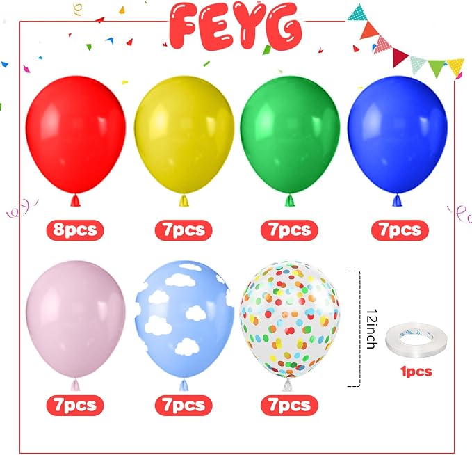 Red Yellow Blue Pink Balloons, for Birthday Baby Shower Colorful Theme Circus - Image 2