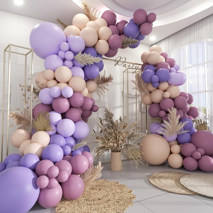 Boho Dusty Purple and Pastel Orange Balloon Garland Arch Kit by MOXMAY