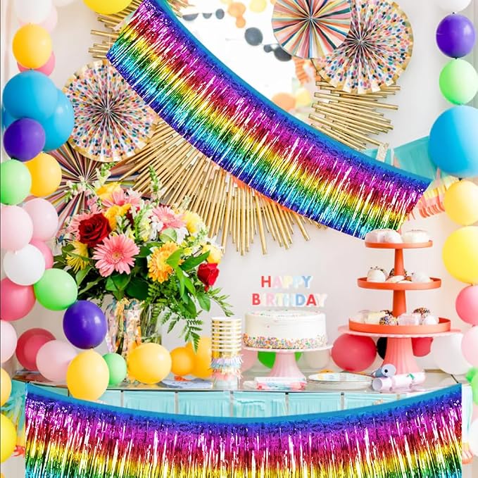 BEISHIDA Dark Rainbow Fringe Garland Banner 30ft Wall Tinsel Foil Streamers | - Image 6