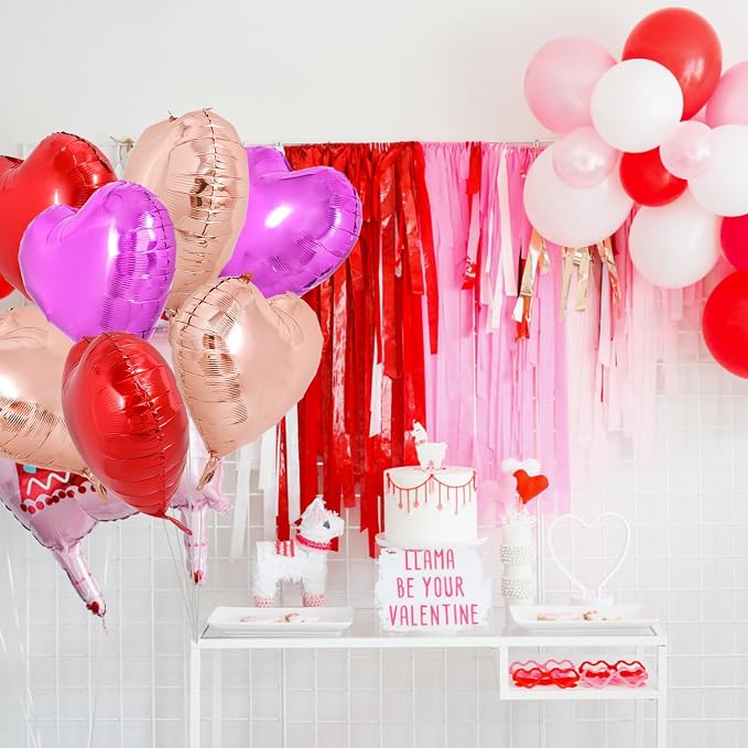 TONIFUL 30 Pcs 18 Inch Rose Gold Red Hot Pink Heart Shape Foil Balloons | - Image 5