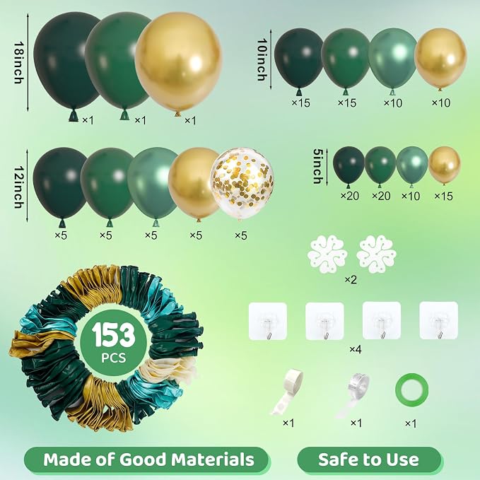 Amandir 153pcs Green and Gold Balloon Garland Arch Kit Different Sizes | 18 12 - Image 2