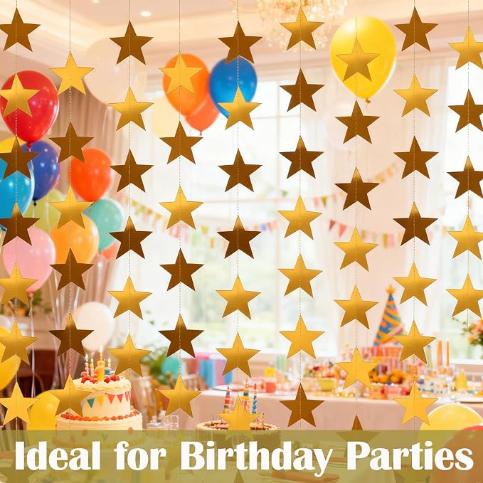 105 Feet Gold Star Garland, 8 Strands Glitter Paper Star String, 2.4 Inch - Image 2