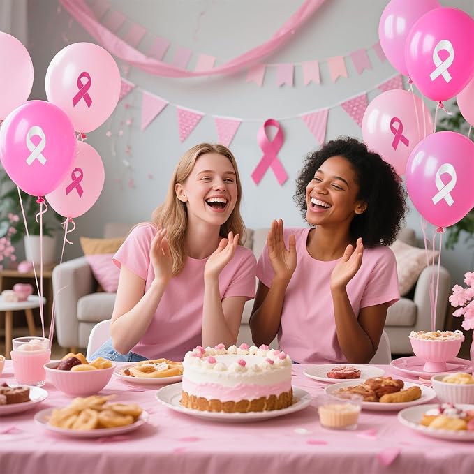 100 PCS Pink Ribbon Awareness Balloons Decorations 12 Inch Breast Cancer Ribbon - Image 5