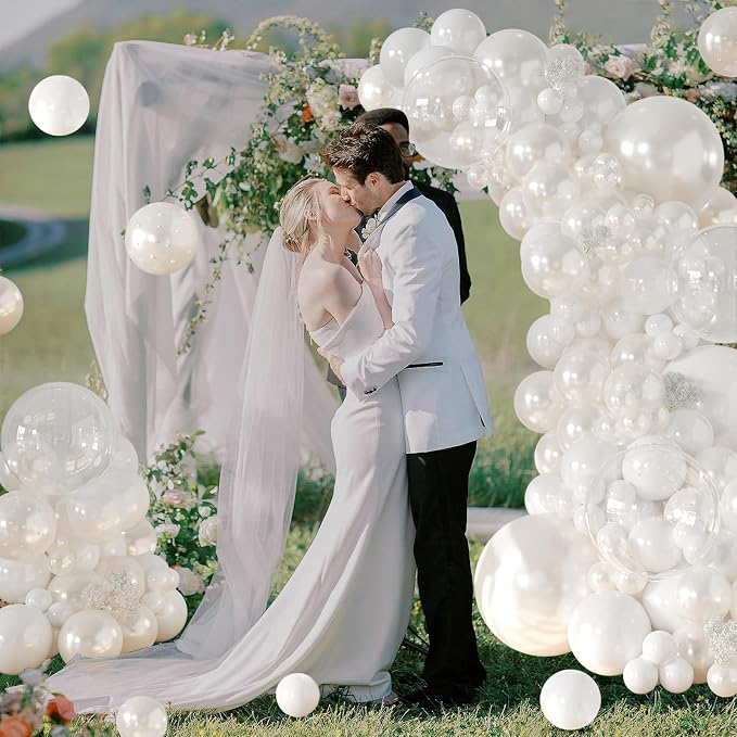 CROSSFINGERS Pearl White Balloon Arch Kit, Double Stuffed White Balloons | - Image 4