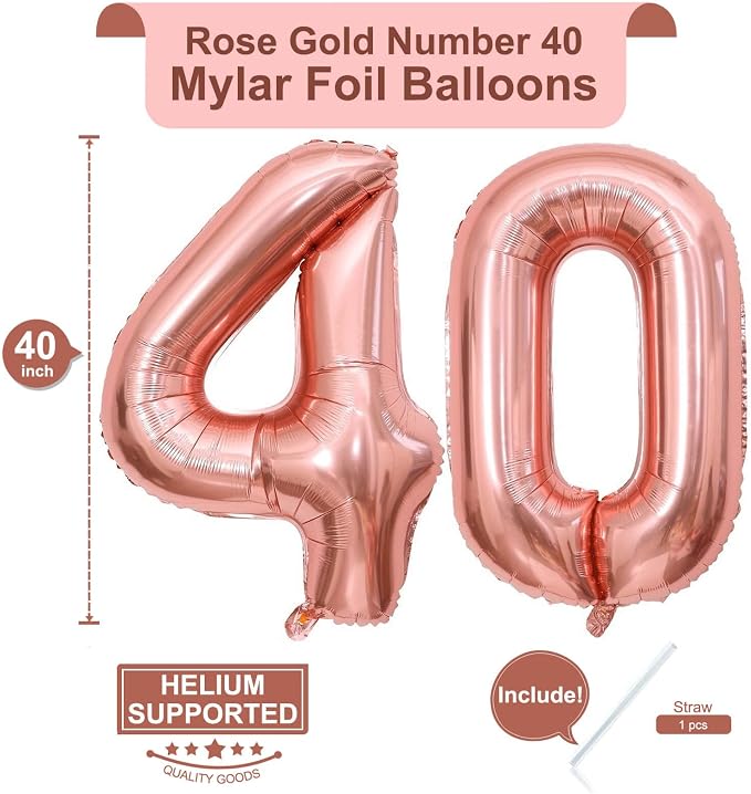 40 Inch Rose Gold 40 Number Balloons Giant Jumbo Huge 40 Foil Mylar Helium - Image 2