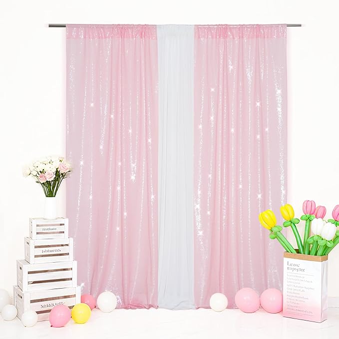 Eternal Beauty Pink 3mm Sequin Backdrop 2x8 Ft 2 Pack Wedding | Dense Sparkle by EternalBeauty