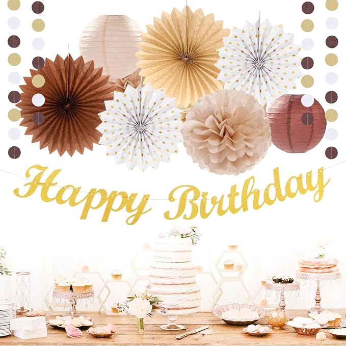 White-Brown Champagne-Gold Boho Birthday Party-Decorations - Image 4