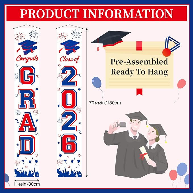 Graduation Decorations 2026 Porch Banner, Congrats Grad Class of 2026 Banner - Image 2