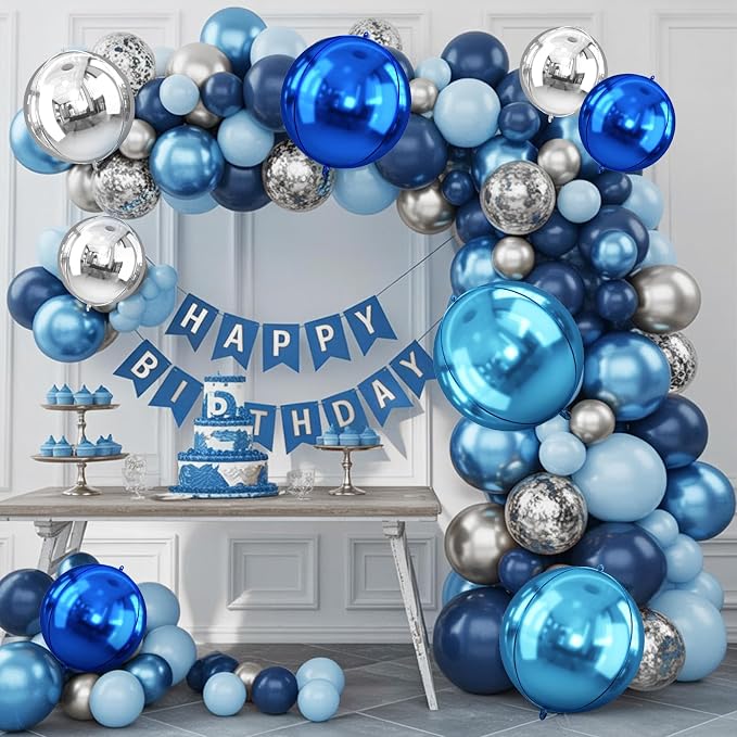 Blue and Silver Round Foil Balloons, Metallic Light Blue Silver Foil Baloon - Image 6