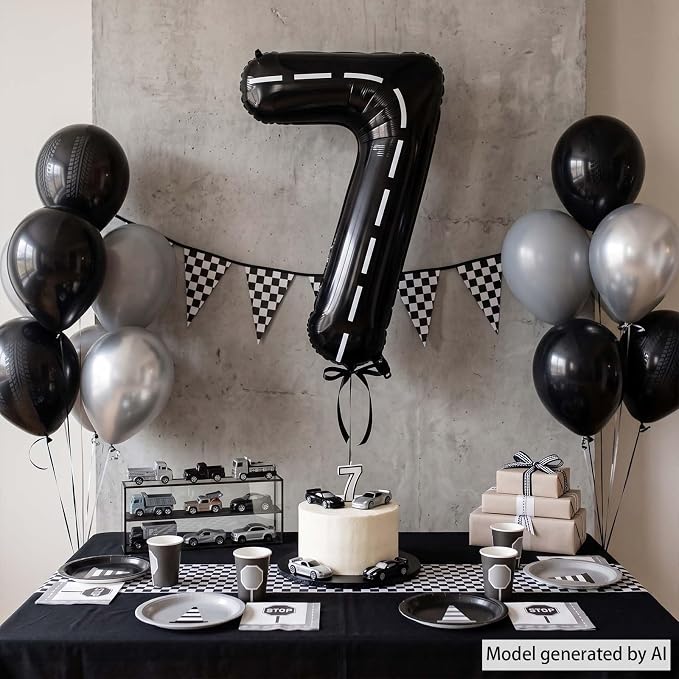 Black and White Stripes Number 7 Balloon 40 Inch, Road Style Numeral | - Image 3