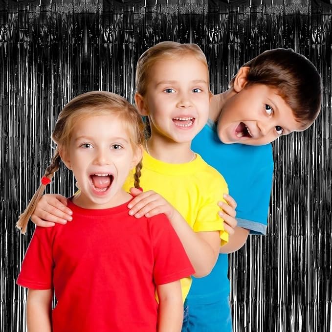5 Pack Black Party Streamers Backdrop Tinsel Foil Fringe Curtains Halloween & - Image 4