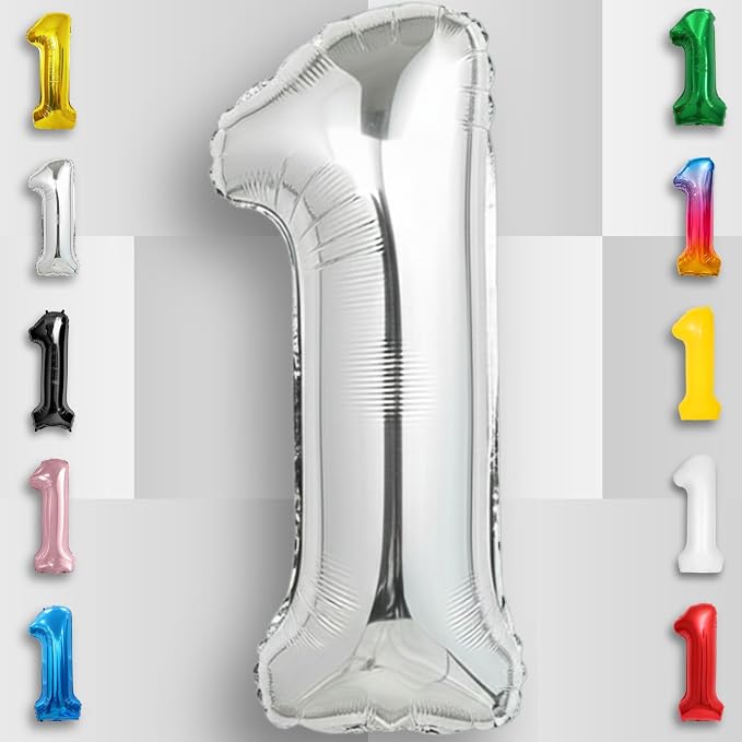 Silver Number Balloon 1 Mylar Foil Balloons 16 inch Small - Image 4